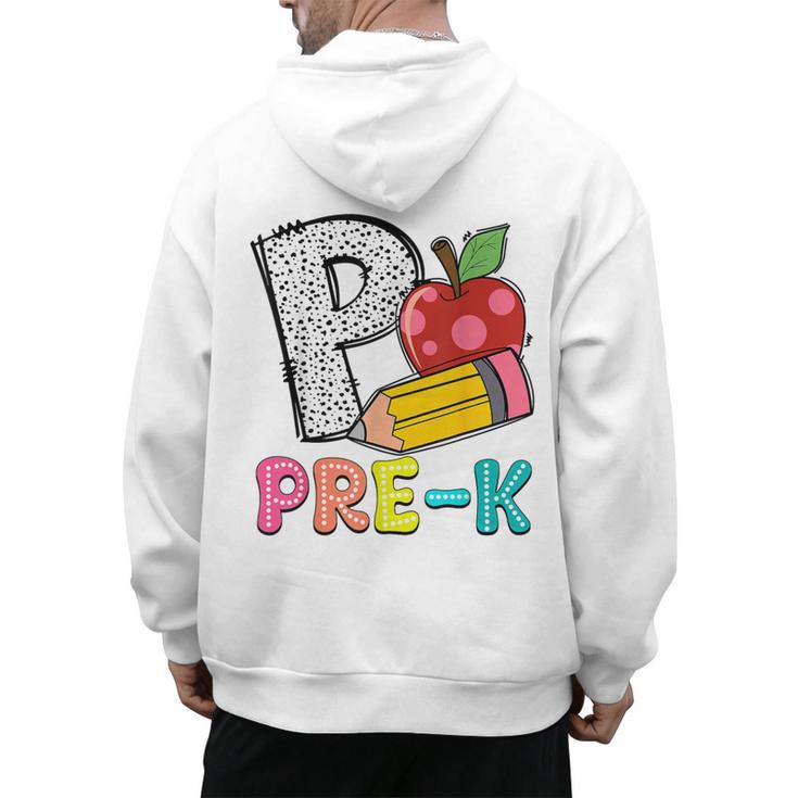 P Is For Pre-K Teacher Pencil Apple Back To School Men's Hoodie Back Print