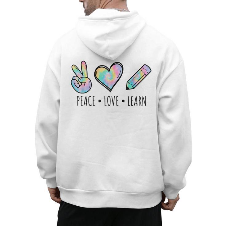 Peace Love Learn Tie Dye Teacher Kids 100th Days Of School Men's Hoodie Back Print