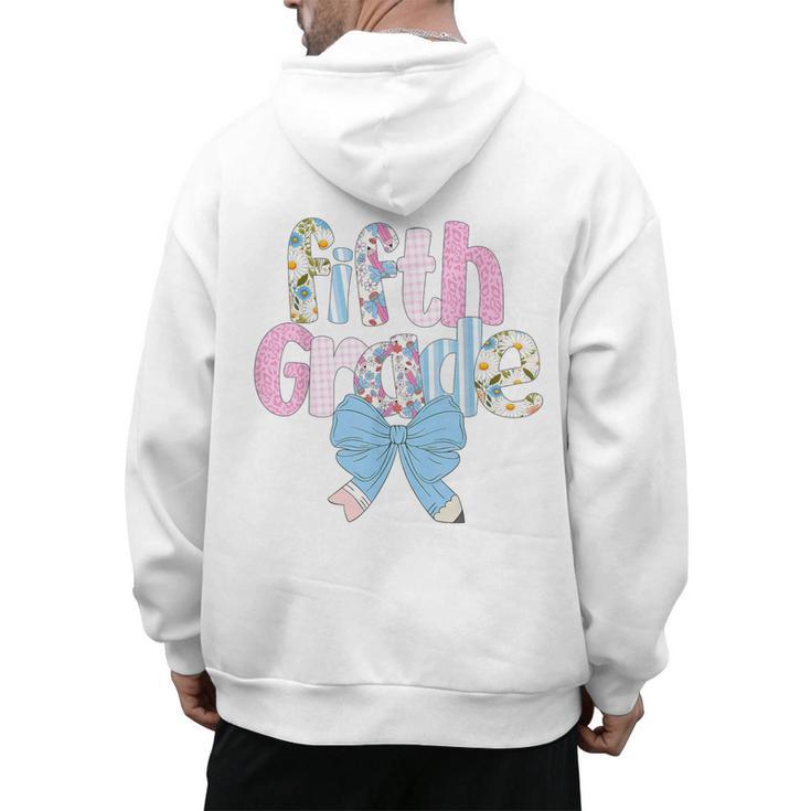 Preppy Fifth Grade Teacher Blue Floral Coquette Pencil Bow Men's Hoodie Back Print