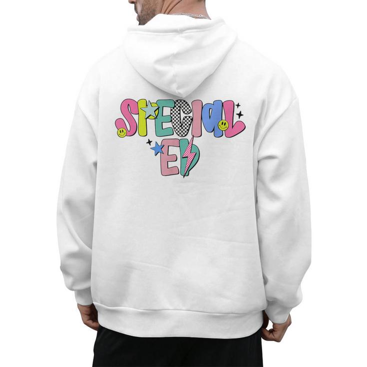 Retro Checkered Special Education Teacher Back To School Men's Hoodie Back Print