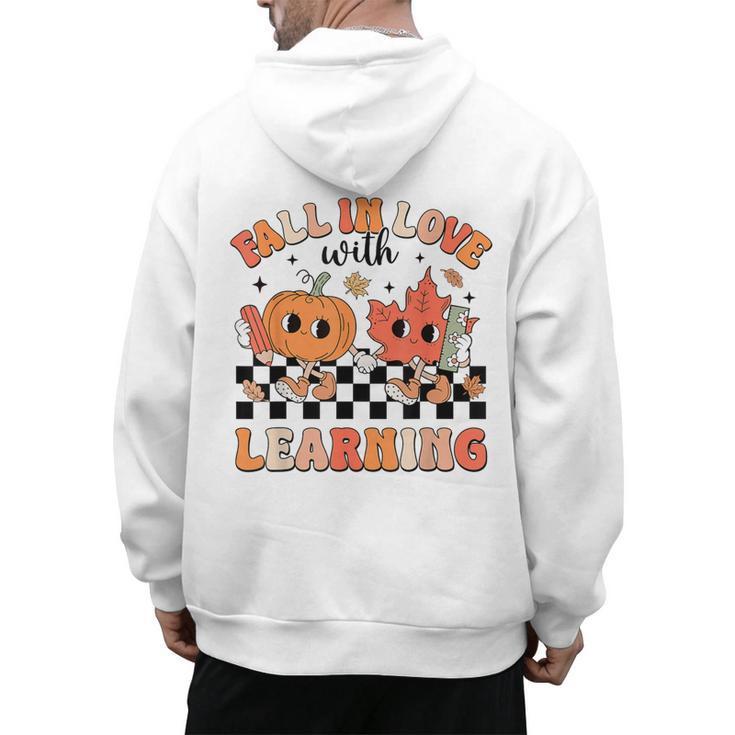 Retro Fall In Love With Learning Autumn Pumpkin Teacher Men's Hoodie Back Print