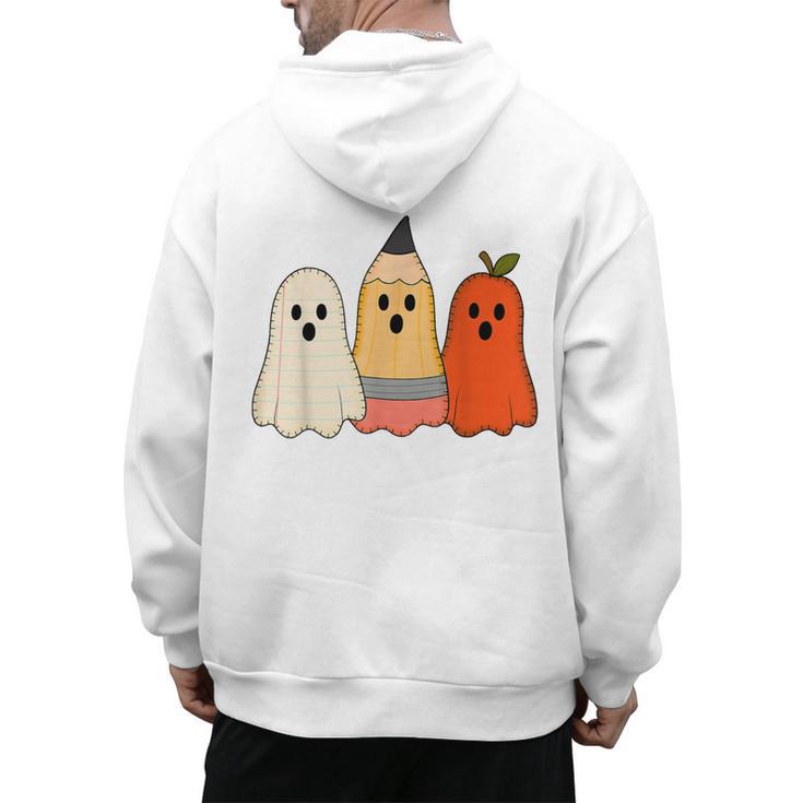 Retro Pencil Ghost Boo Spooky Teacher Halloween Costume Men's Hoodie Back Print