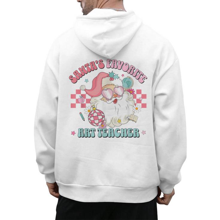 Retro Pink Christmas Santa's Favorite Art Teacher Artist Men's Hoodie Back Print