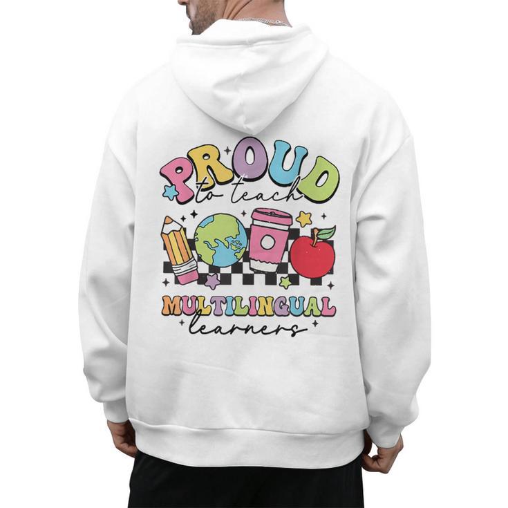 Retro Proud To Teach Multilingual Learners English Teacher Men's Hoodie Back Print
