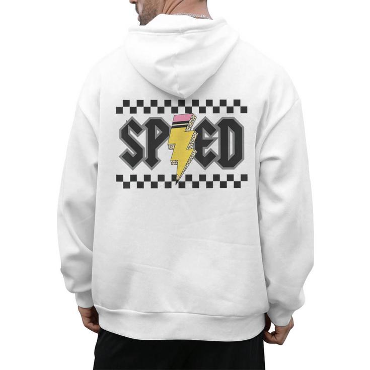 Retro SPED Teacher Pencil Lightning Bolt Back To School Men's Hoodie Back Print