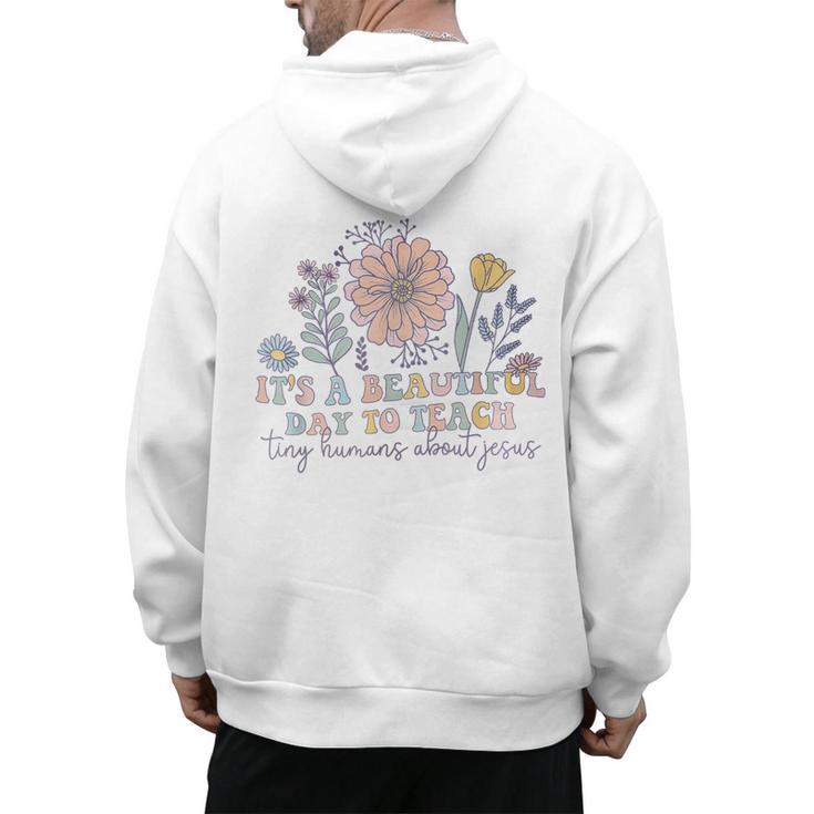 Retro I Teach Tiny Humans About Jesus Christian Teacher Men's Hoodie Back Print
