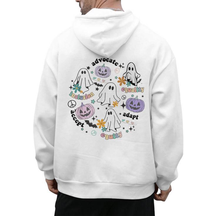 Special Education Teacher Halloween Pumpkin Ghost Inclusion Men's Hoodie Back Print