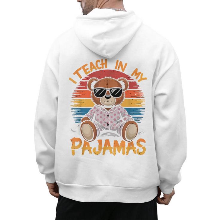 I Teach In My Pajamas Teacher Sunset Bear Retro Men's Hoodie Back Print