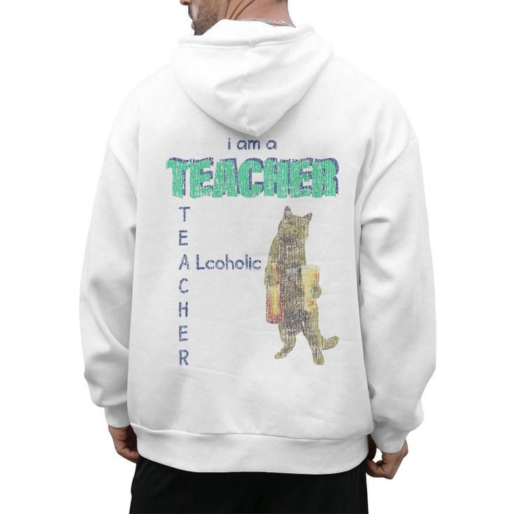 I Am A Teacher Alcoholic Cat Beer Feline Men Women Men's Hoodie Back Print