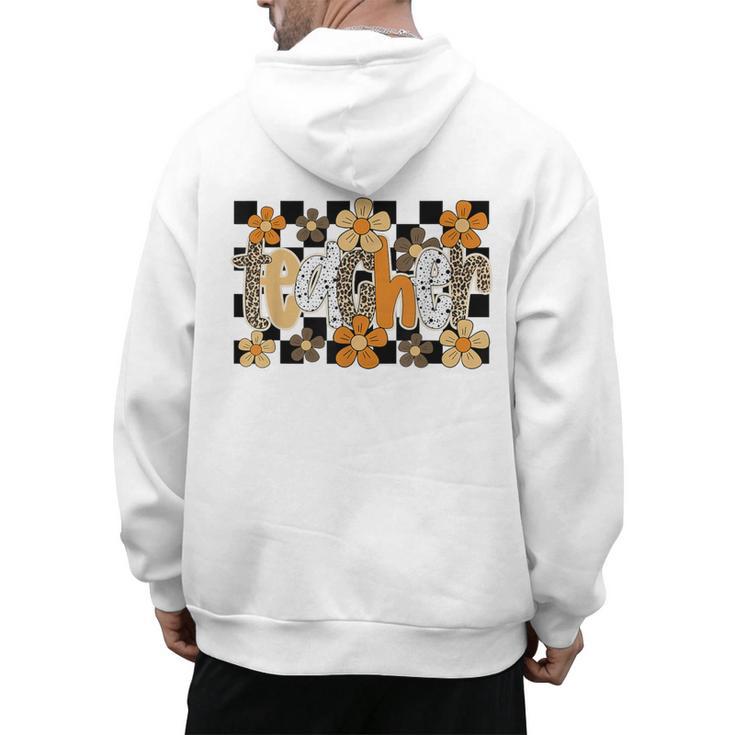 Teacher Appreciation Boho Floral Leopard Checkered Men's Hoodie Back Print