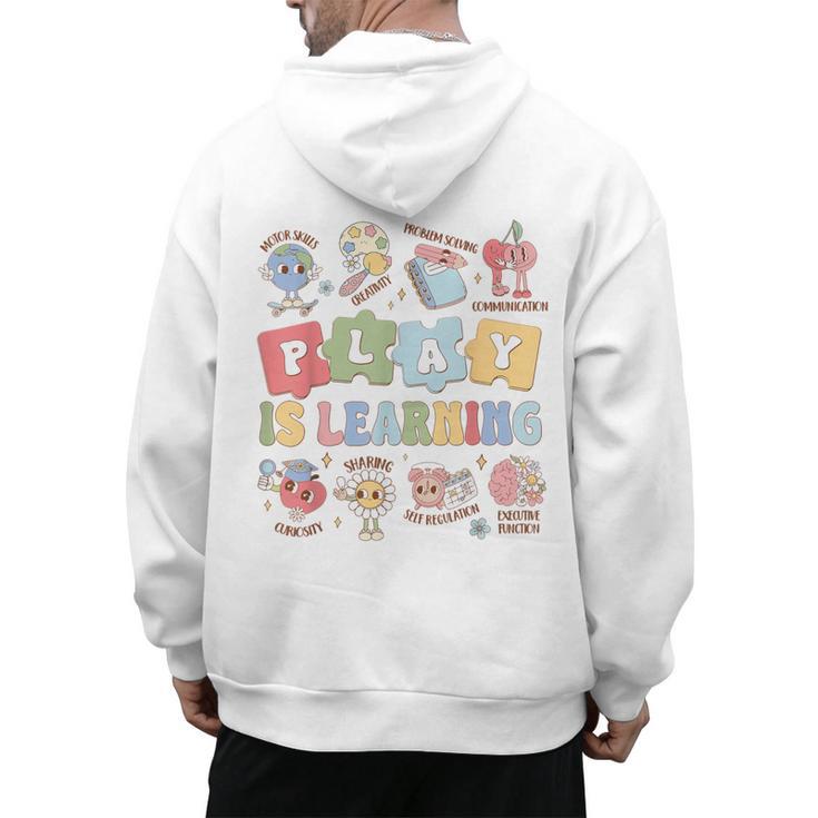 Teacher Groovy Play Is Learning Back To School Men's Hoodie Back Print