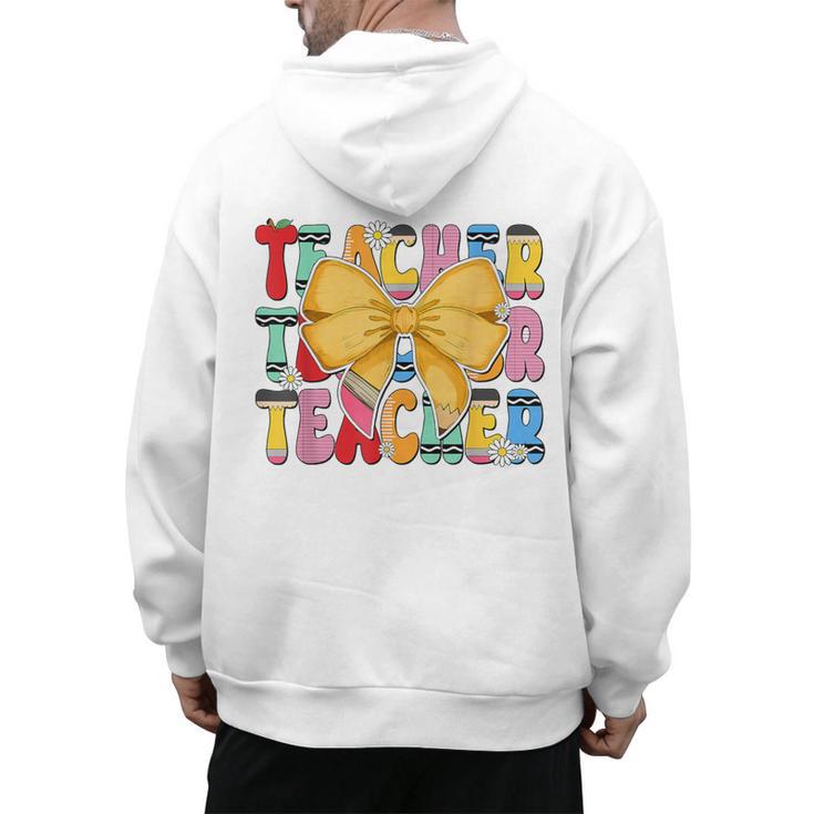 Teacher Pencil Coquette Bow Back To School Teacher Men's Hoodie Back Print