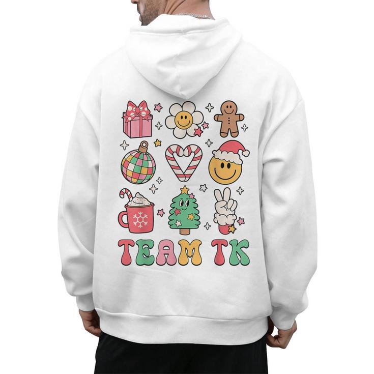 Team TK Teacher Christmas Groovy Smile Face Girl Boy Kid TK Men's Hoodie Back Print