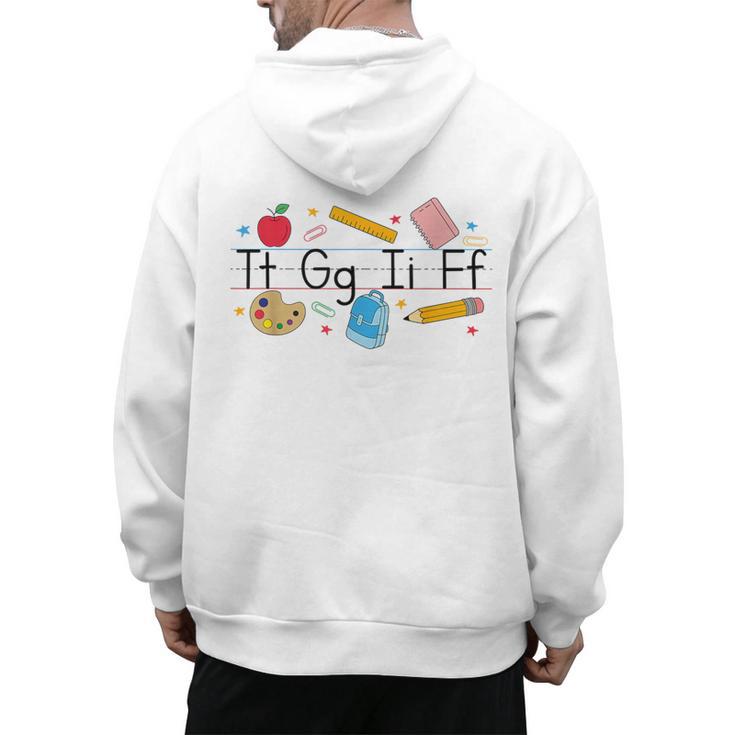 TGIF Teacher Alphabet Kindergarten Teacher Appreciation Men's Hoodie Back Print