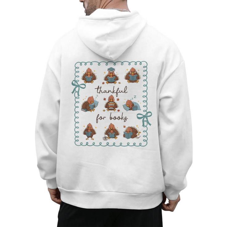 Thankful For Books Turkey Reading Book Lovers Fall Teacher Men's Hoodie Back Print