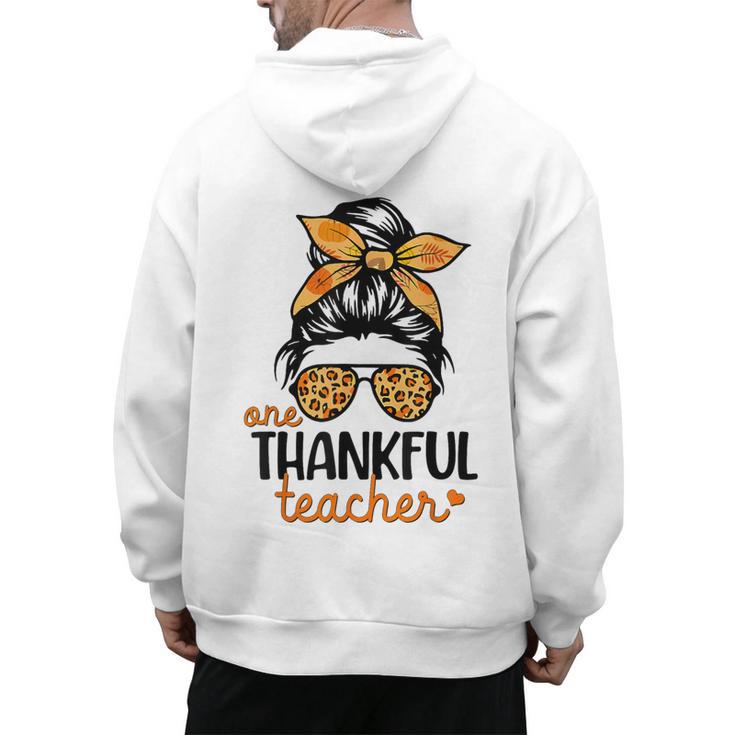 Thanksgiving Shirt Teacher Women Messy Bun Thankful Teacher Men's Hoodie Back Print