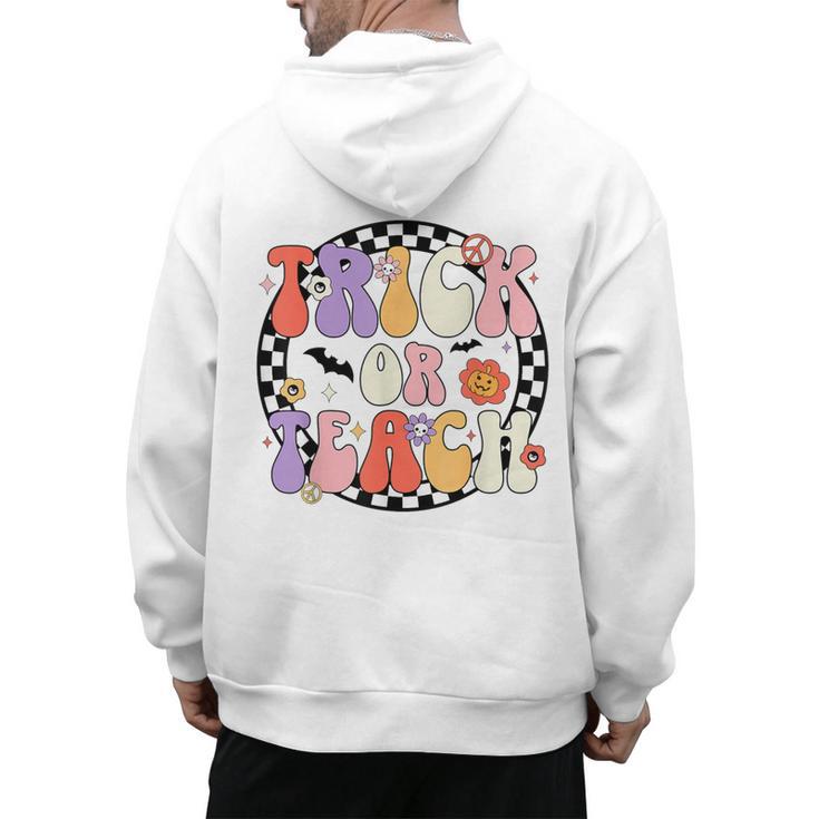 Trick Or Teach Retro Groovy Halloween Teacher Men's Hoodie Back Print