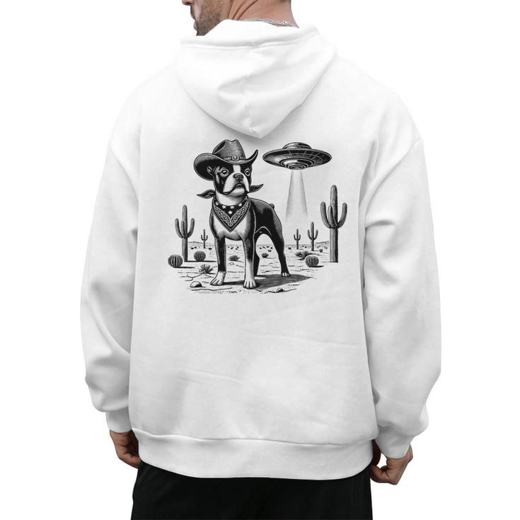 Vintage Boston Terrier UFO Western Wild West Dog Mom Dad Men's Hoodie Back Print