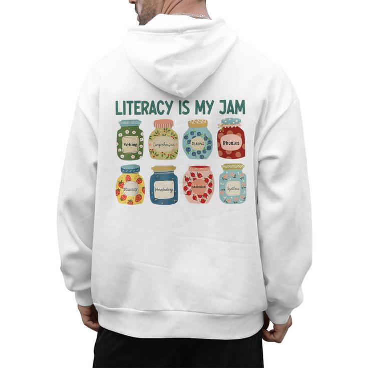 Women Literacy Is My Jam Literacy Teacher Reading Teacher Men's Hoodie Back Print