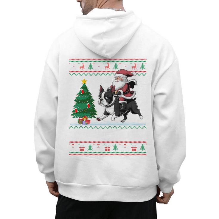Xmas Tree Lighting Santa Riding Boston Terrier Christmas Men's Hoodie Back Print