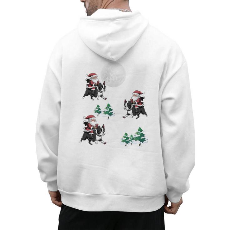 Xmas Tree Santa Riding Boston Terrier Christmas Men's Hoodie Back Print
