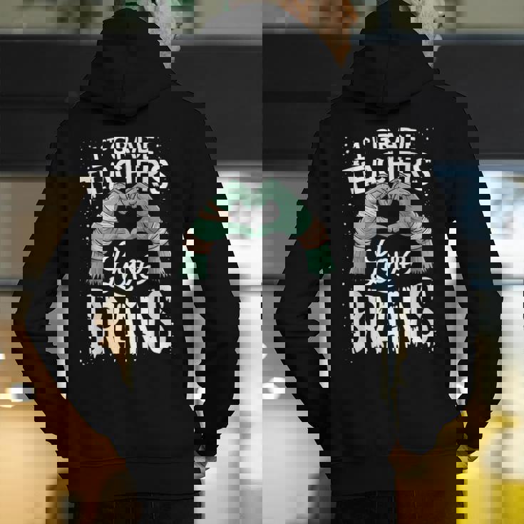 1st Grade Teachers Love Brains Shirt Halloween Teacher Men&#x27;s Hoodie Back Print, funny gift