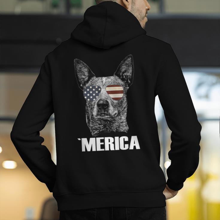 4th July Blue Heeler Dog Merica Patriotic USA Flag Cute Men's Hoodie Back Print, funny gift
