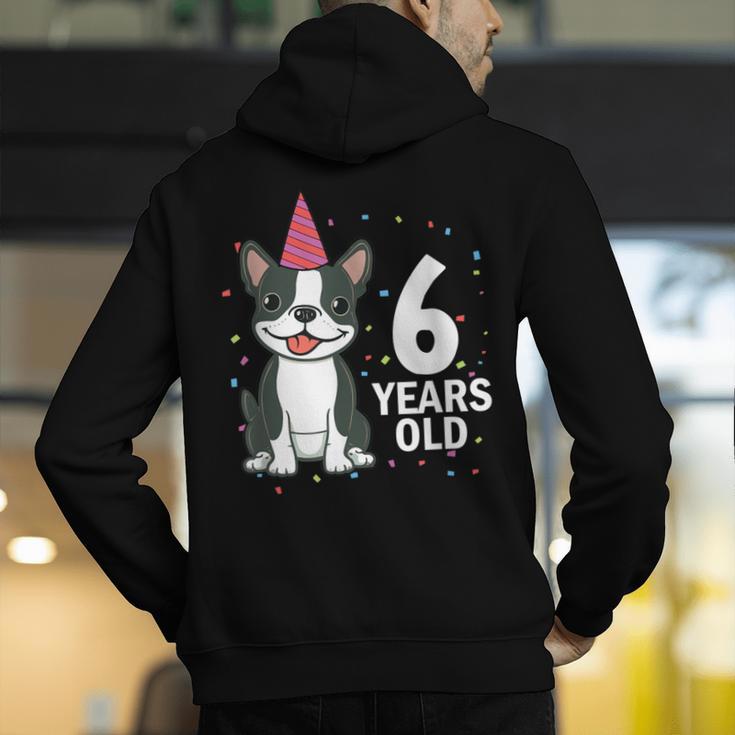 6 Years Old Birthday Boston Terrier Dog Lover 6th Party Kid Men's Hoodie Back Print, funny gift