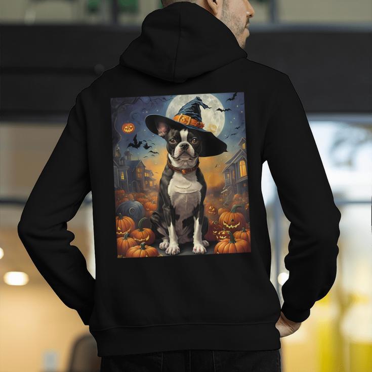 Aesthetic Halloween Boston Terrier Dog Witch Pumpkin For Men Women Kids Men's Hoodie Back Print, Boston Terrier Halloween Hoodies, funny gift