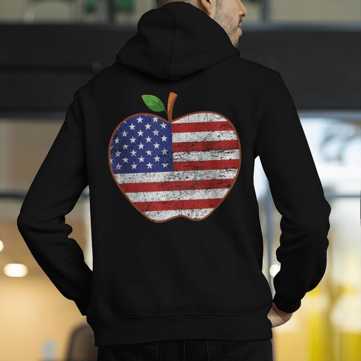 American Flag Teachers Students Apple 4th Of July Vintage Men's Hoodie Back Print, funny gift