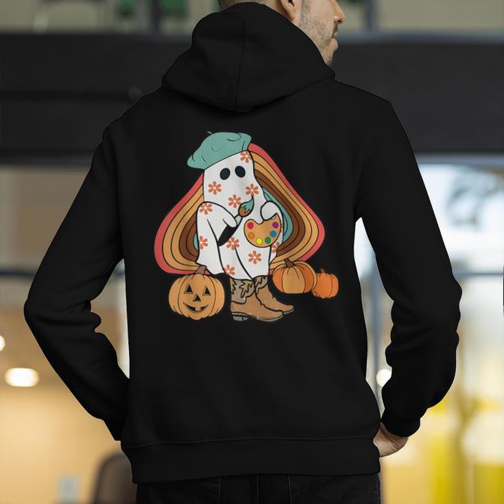 Art Teacher Painting Brushes Retro Pumpkin Ghost Artist Men's Hoodie Back Print, funny gift Art Teacher Painting Brushes Retro Pumpkin Ghost Artist Men's Hoodie Back Print, funny gift