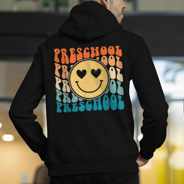 Back To School Groovy Smile Preschool Teachers Students Kids Men's Hoodie Back Print, funny gift
