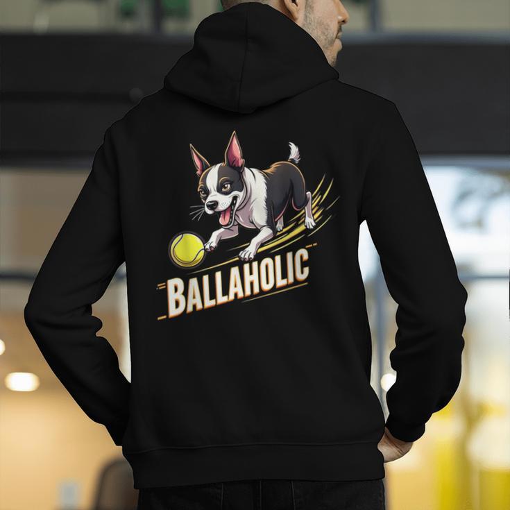 Ballaholic Boston Terrier Dog Chasing Bostie Ball Men's Hoodie Back Print, funny gift