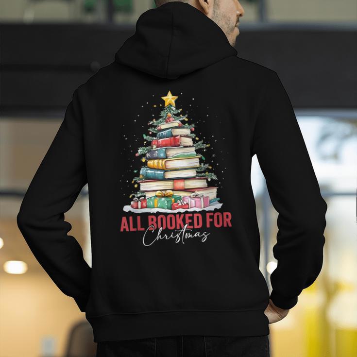 All Booked For Christmas Xmas Tree Teacher Holiday Pajamas Men's Hoodie Back Print, funny gift