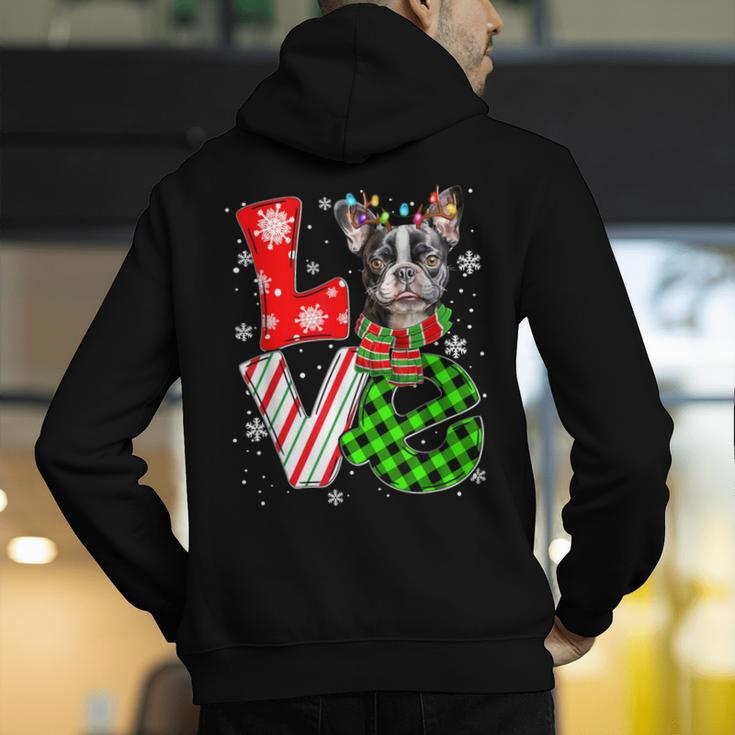 Boston Terrier Christmas Tree Lights Santa Dog Xmas For Men Women Kids Men's Hoodie Back Print, Boston Terrier Christmas Hoodies, funny gift