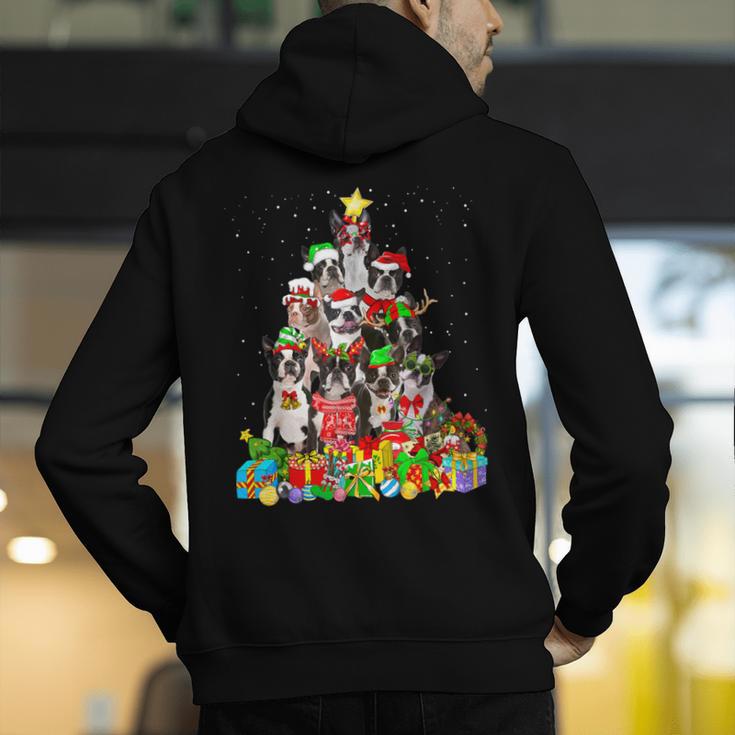 Boston Terrier Dog Christmas Tree Lights Xmas Pajama For Men Women Kids Men's Hoodie Back Print, Boston Terrier Christmas Hoodies, funny gift