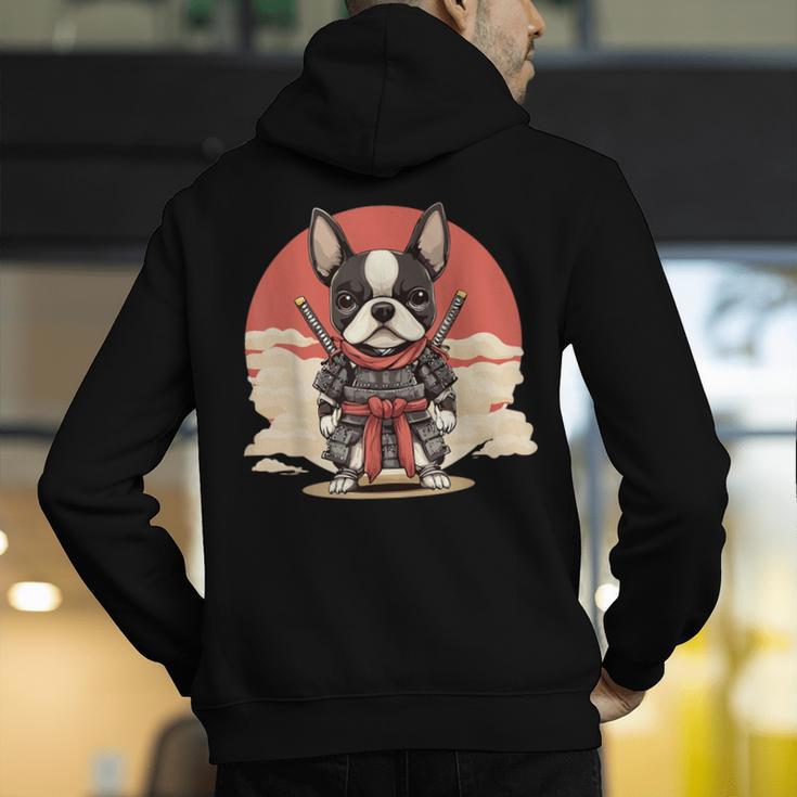 Boston Terrier Dog Japanese Style Samurai Dogs Men's Hoodie Back Print, funny gift