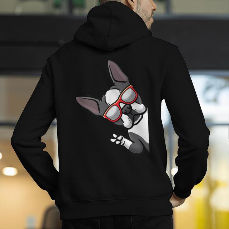 Boston Terrier Dog From Side Boston Bull Men's Hoodie Back Print, funny gift
