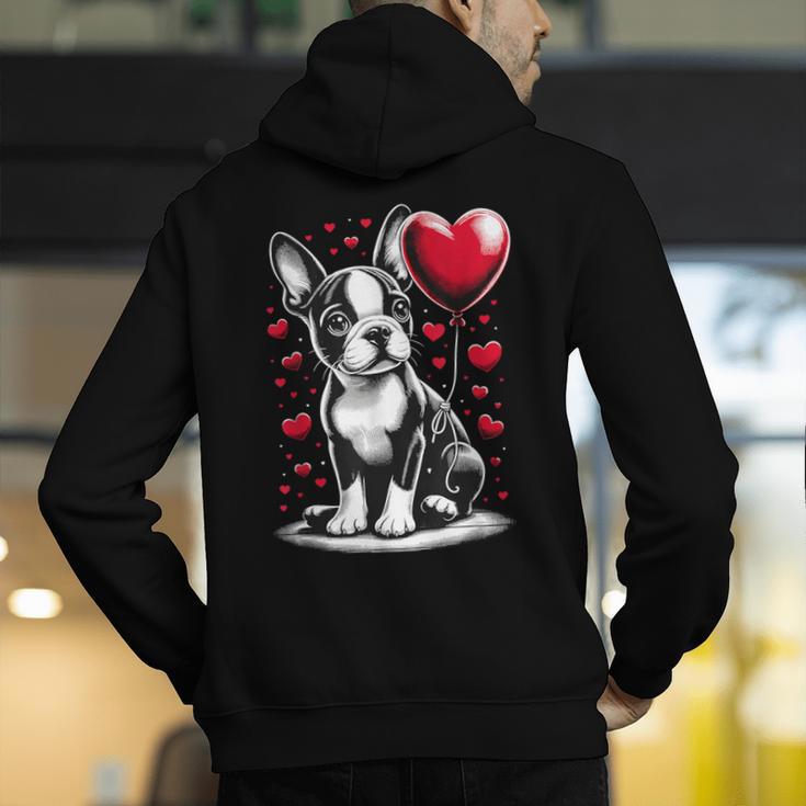 Boston Terrier Dog Valentine's Day Dog Owner Men's Hoodie Back Print, funny gift