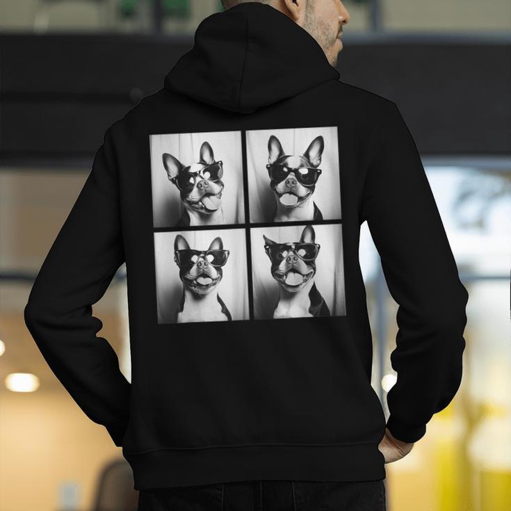 Boston Terrier Dogs With Sunglasses Photo Pets Meme Men's Hoodie Back Print, funny gift