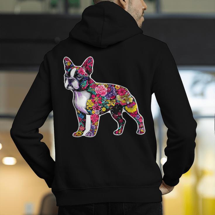Boston Terrier Floral Dog Lover Vintage Distressed For Men Women Kids Men's Hoodie Back Print, funny gift
