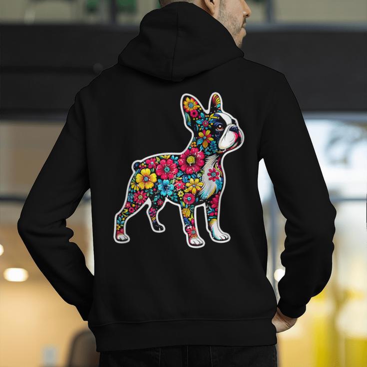 Boston Terrier Floral Vintage Dog Mom Distressed Men Women Kids Men's Hoodie Back Print, Boston Terrier Mom Hoodies, funny gift
