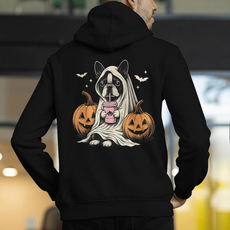 Boston Terrier Ghost Boo Halloween Costume Spooky Season Men's Hoodie Back Print, Boston Terrier Ghost Hoodies, Boston Terrier Halloween Hoodies, funny gift