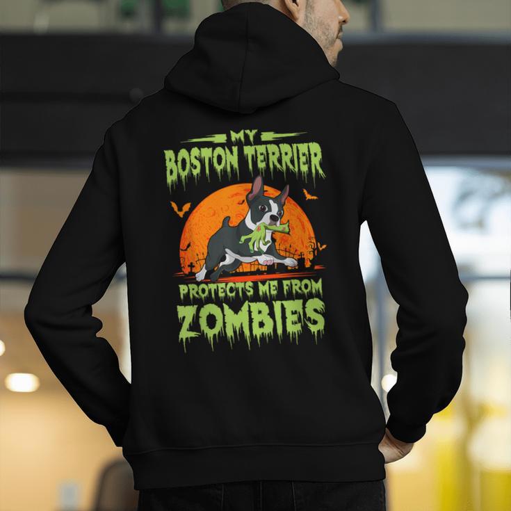Boston Terrier Halloween Zombie American Gentleman Dog Lover Men's Hoodie Back Print, Boston Terrier Halloween Hoodies, American Boston Terrier Hoodies, funny gift