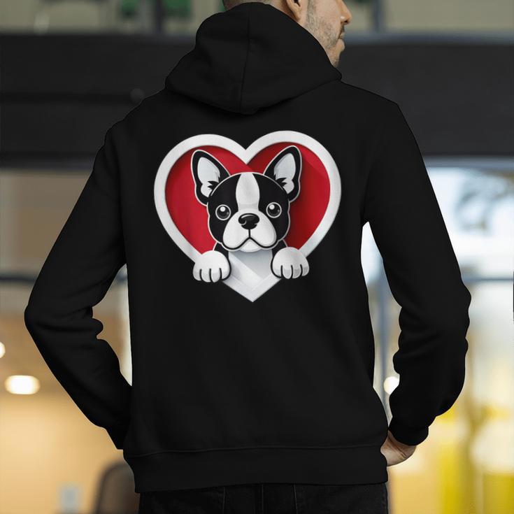 Boston Terrier Heart Cute Puppy Lover Or Dog Owner Men's Hoodie Back Print, funny gift