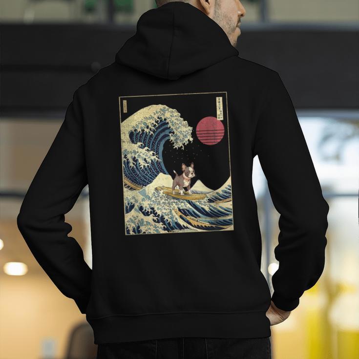 Boston Terrier Japanese Kanagawa Wave Surf Dog Men's Hoodie Back Print, funny gift
