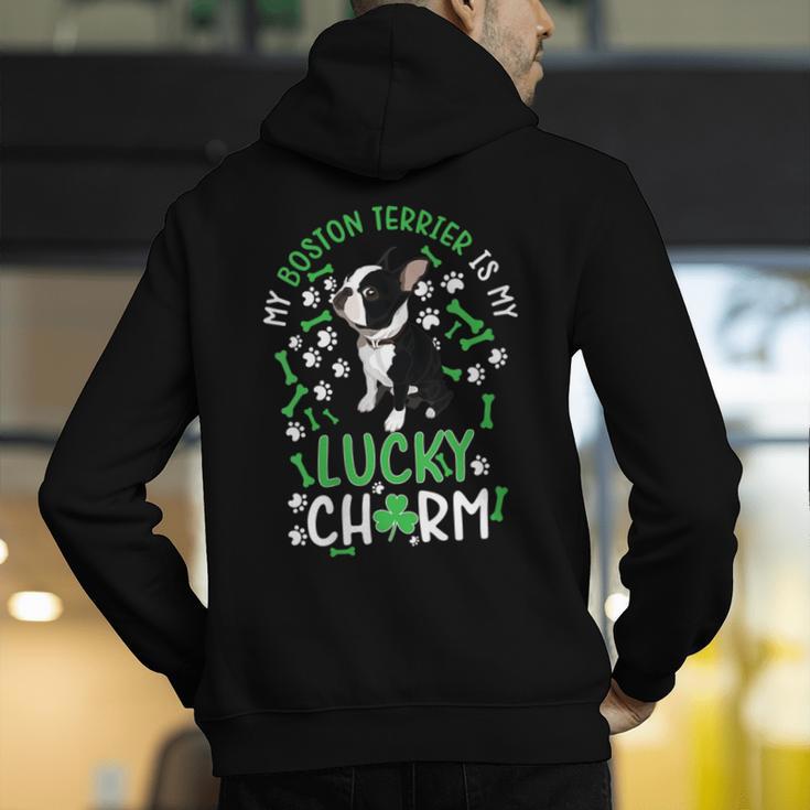 My Boston Terrier Is My Lucky Charm Paw Dog St Patrick's Day Men's Hoodie Back Print, funny gift