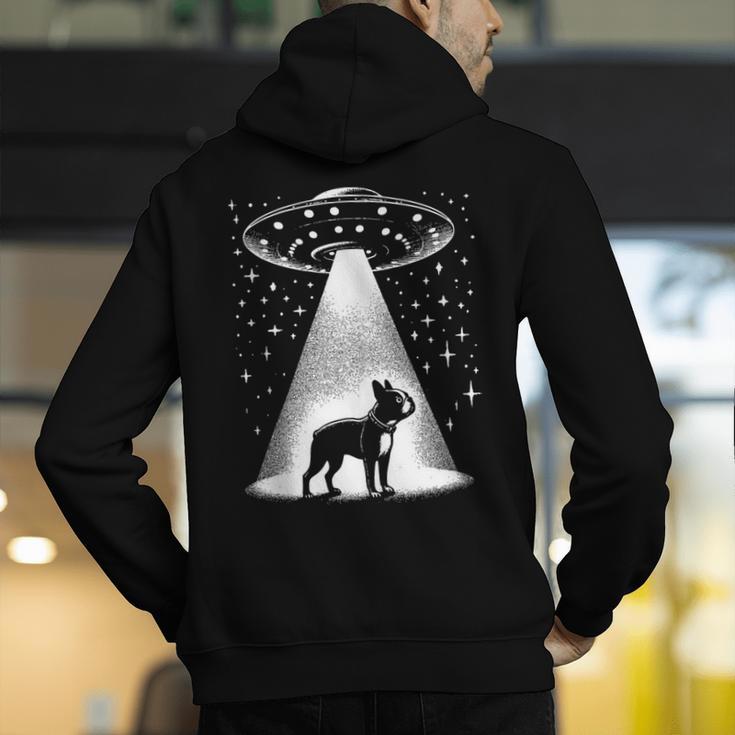 Boston Terrier Mom Dad Dog Alien UFO Men's Hoodie Back Print, Boston Terrier Mom Hoodies, Boston Terrier Dad Hoodies, funny gift