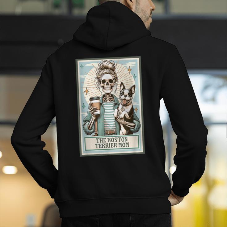 The Boston Terrier Mom Skeleton Spooky Season Halloween Men's Hoodie Back Print, Boston Terrier Mom Hoodies, Boston Terrier Halloween Hoodies, funny gift