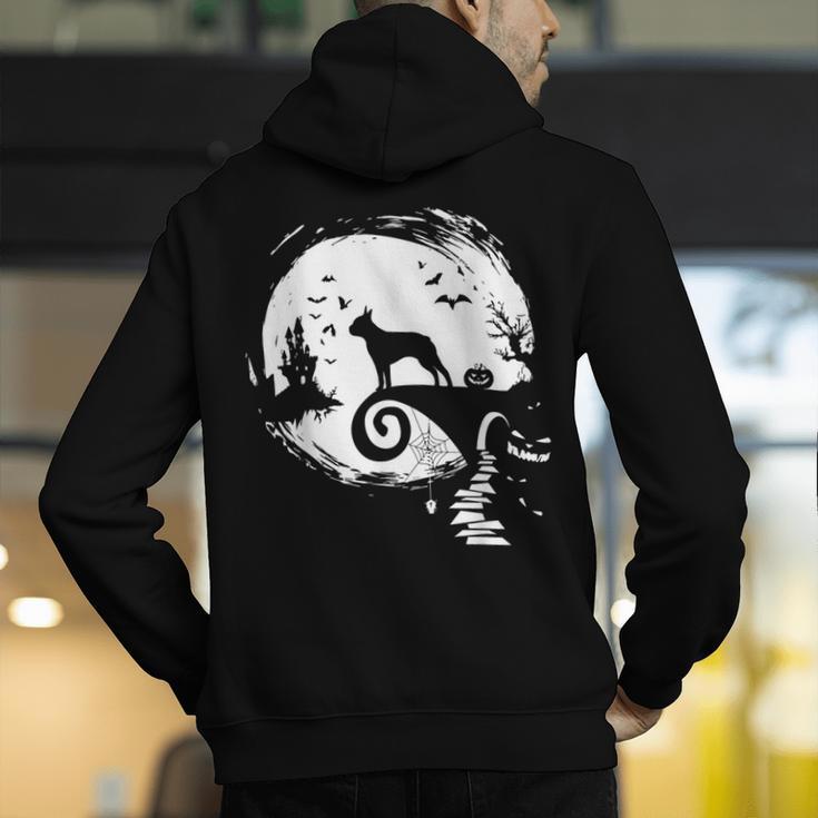 Boston Terrier And Moon Halloween Costume Dog Lover Men's Hoodie Back Print, Boston Terrier Halloween Hoodies, funny gift